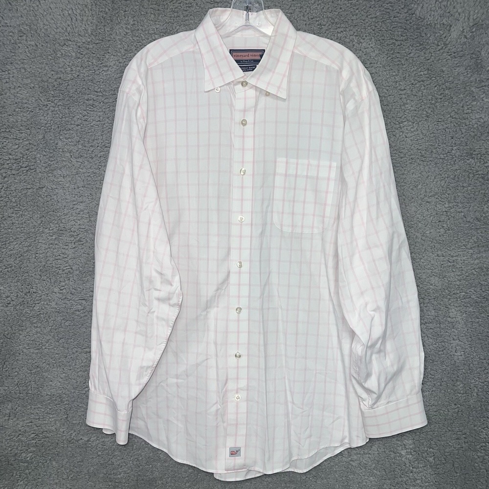 Vineyard Vines Shirt Men's Size‎ L Pink/White Plaid Murray Long Sleeve Button Up